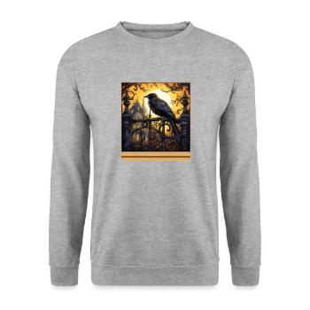 Raven's Yellow Key Vintage Gothic Halloween Tee - Unisex Sweatshirt - salt & pepper - Front - Alina (178cm) & Michal (187cm)