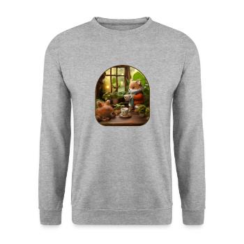 Café et Crochet chat artisanat champignon Designs - Sweat-shirt Unisexe - gris chiné - Devant - Alina (178cm) & Michal (187cm)