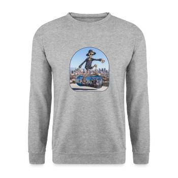 Hip Hop Skater Skelett Kappe mit flacher Krempe Jungen T-Shirt - Unisex Pullover - Weißgrau meliert - Vorne - Alina (178cm) & Michal (187cm)