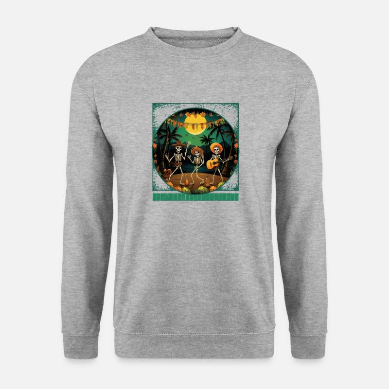 Hawaiianisches Halloween-Sweatshirt, Hula-Skelett-T-Shirt - Unisex Pullover - Weißgrau meliert