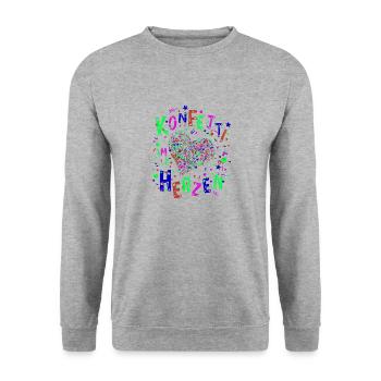 Konfetti im Herzen für Karneval oder Fasching - Unisex Pullover - Weißgrau meliert - Vorne - Alina (178cm) & Michal (187cm)