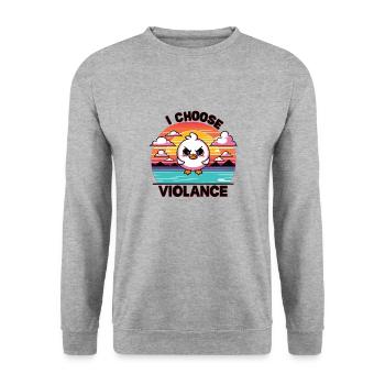 Je choisis la violance, le poulet en colère - Sweat-shirt Unisexe - gris chiné - Devant - Alina (178cm) & Michal (187cm)