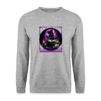 Hexe Katze Brautränke Halloween T-Shirt - Unisex Pullover - Weißgrau meliert - Vorne - Alina (178cm) & Michal (187cm)
