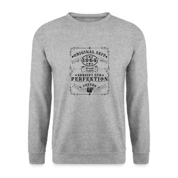 60. Geburtstag, 1964 geboren, Liebhaber Whisky/Gin - Unisex Pullover - Weißgrau meliert - Vorne - Alina (178cm) & Michal (187cm)