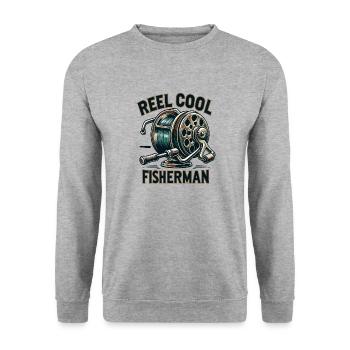 Bobine Vintage Cool pêcheur nostalgique Tee de pêche - Sweat-shirt Unisexe - gris chiné - Devant - Alina (178cm) & Michal (187cm)