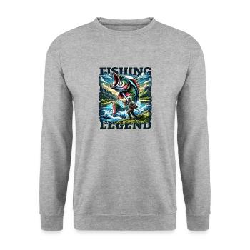 Legendärer Fischer: Episches Abenteuer mit großen Fischen - Unisex Pullover - Weißgrau meliert - Vorne - Alina (178cm) & Michal (187cm)