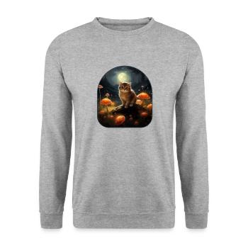 Chat de champignons au clair de lune baigné dans la lueur lunaire dans un - Sweat-shirt Unisexe - gris chiné - Devant - Alina (178cm) & Michal (187cm)