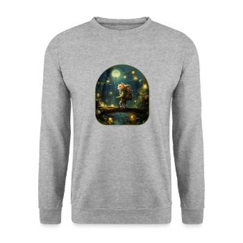 Woodland Adventure Chat courageux explorant un champignon - Sweat-shirt Unisexe - gris chiné - Devant - Alina (178cm) & Michal (187cm)