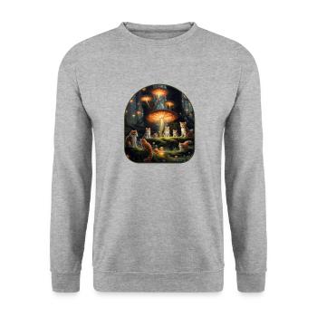 Verzauberter Feenkreis mit Katzen und Leuchten - Unisex Pullover - Weißgrau meliert - Vorne - Alina (178cm) & Michal (187cm)