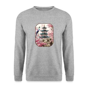 Pagoda Peacocks Grandeur und Grace T-Shirt - Unisex Pullover - Weißgrau meliert - Vorne - Alina (178cm) & Michal (187cm)