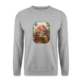 Japanese Fan Parrots Blended Beauty T Shirt - Unisex Sweatshirt - salt & pepper - Front - Alina (178cm) & Michal (187cm)