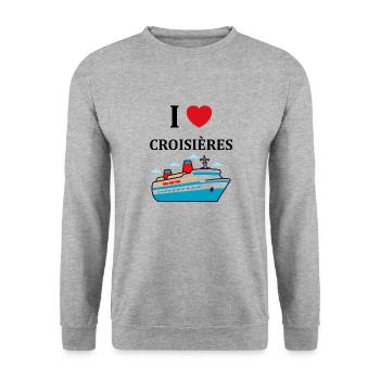I love Croisières - Sweat-shirt Unisexe - gris chiné - Devant - Alina (178cm) & Michal (187cm)
