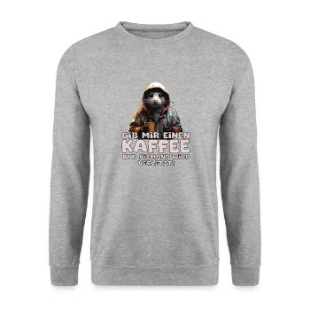 Lustiger Kaffee Barista Ratte Spruch - Unisex Pullover - Weißgrau meliert - Vorne - Alina (178cm) & Michal (187cm)