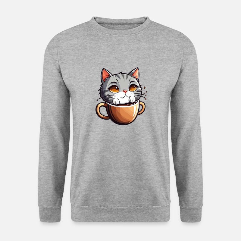 Katze badet in Kaffee - Unisex Pullover - Weißgrau meliert