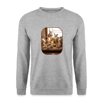 Tea Ceremony Bunnies Cute Rituals T Shirt - Unisex Sweatshirt - salt & pepper - Front - Alina (178cm) & Michal (187cm)
