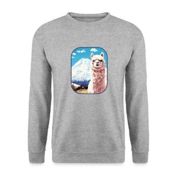 Mount Fuji Alpaca A Scenic Journey T Shirt - Unisex Sweatshirt - salt & pepper - Front - Alina (178cm) & Michal (187cm)