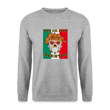 DIA DE LOS MUERTOS - Unisex Pullover - Weißgrau meliert - Vorne - Alina (178cm) & Michal (187cm)