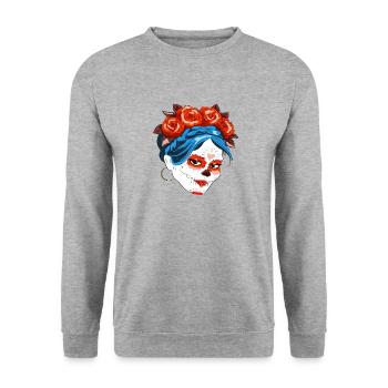DIA DE LOS MUERTOS - Unisex Pullover - Weißgrau meliert - Vorne - Alina (178cm) & Michal (187cm)