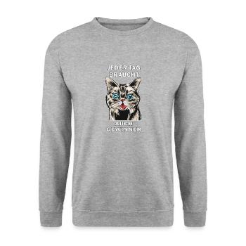CAT : CHAQUE JOUR A BESOIN DE GAGNANTS - Sweat-shirt Unisexe - gris chiné - Devant - Alina (178cm) & Michal (187cm)