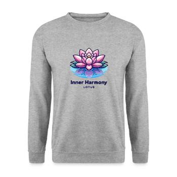 Inner Harmony Lotus - Heiteres Wasser- und Blumendesign - Unisex Pullover - Weißgrau meliert - Vorne - Alina (178cm) & Michal (187cm)