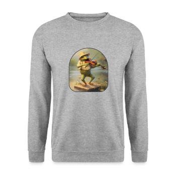 Frosch Fiddle Musik Tanzende Mäuse Cottagecore Party - Unisex Pullover - Weißgrau meliert - Vorne - Alina (178cm) & Michal (187cm)