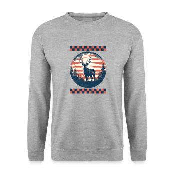 Kreisförmige amerikanische Flaggenpfeile, die auf Wald zeigen - Unisex Pullover - Weißgrau meliert - Vorne - Alina (178cm) & Michal (187cm)