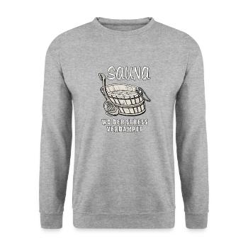 SAUNA WHERE STRESS EVAPORATES - Unisex Sweatshirt - salt & pepper - Front - Alina (178cm) & Michal (187cm)