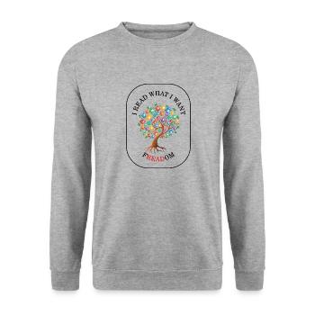 Bibliothekar Hemd, ich lese, was ich will Freadom T-Shirt, - Unisex Pullover - Weißgrau meliert - Vorne - Alina (178cm) & Michal (187cm)