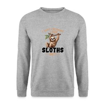 Funny Lazy Sloth I Just Freaking Love Sloths, OK? - Unisex Pullover - Weißgrau meliert - Vorne - Alina (178cm) & Michal (187cm)