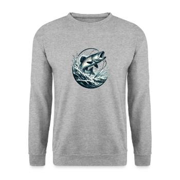 Fish with water and fish hook - Unisex Sweatshirt - salt & pepper - Front - Alina (178cm) & Michal (187cm)