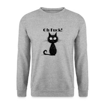 Black funny cat cursing oh fuck - Unisex Sweatshirt - salt & pepper - Front - Alina (178cm) & Michal (187cm)