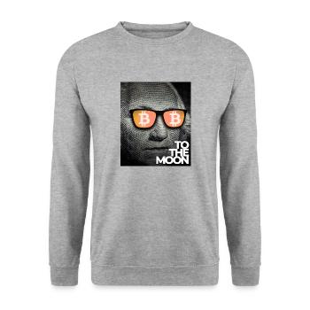 Bitcoin to the Moon - Variante 12 - Unisex Pullover - Weißgrau meliert - Vorne - Alina (178cm) & Michal (187cm)