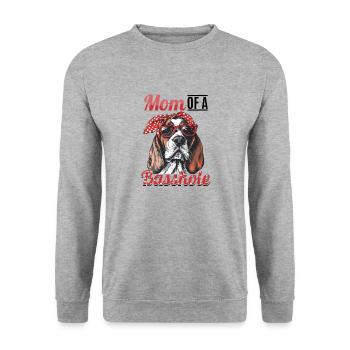 Basset Hound Dog Breed Mom Of A Basshole - Unisex Pullover - Weißgrau meliert - Vorne - Alina (178cm) & Michal (187cm)