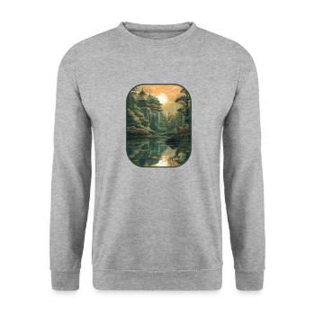 Castle Grazing Deer Royal Serenity T Shirt - Unisex Sweatshirt - salt & pepper - Front - Alina (178cm) & Michal (187cm)