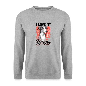 Borzoi Dog Breed I Love my Borzoi - Unisex Sweatshirt - salt & pepper - Front - Alina (178cm) & Michal (187cm)