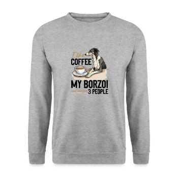 I like coffee my Borzoi and maybe 3 people - Unisex Sweatshirt - salt & pepper - Front - Alina (178cm) & Michal (187cm)