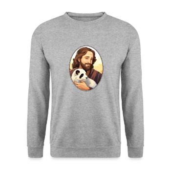 Jésus câlin Panda T Shirt, Animal Christian - Sweat-shirt Unisexe - gris chiné - Devant - Alina (178cm) & Michal (187cm)