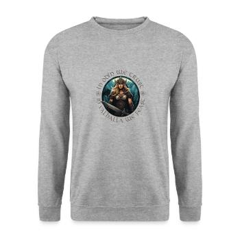 IN ODIN WE TRUST – IN VALHALLA WE FEAST! Wikinger - Unisex Pullover - Weißgrau meliert - Vorne - Alina (178cm) & Michal (187cm)