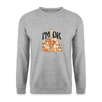 Entzückender Hundehaufen - Mir geht es gut - Unisex Pullover - Weißgrau meliert - Vorne - Alina (178cm) & Michal (187cm)