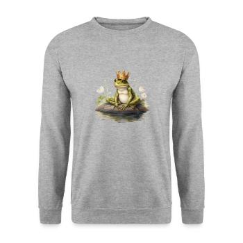 Frog Prince Heart Crown Valentine's Day Fairytale - Unisex Sweatshirt - salt & pepper - Front - Alina (178cm) & Michal (187cm)