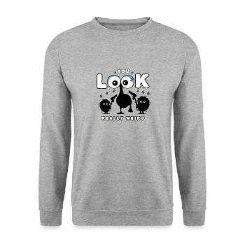 Du siehst komisch aus - Lustig - Unisex Pullover - Weißgrau meliert - Vorne - Alina (178cm) & Michal (187cm)