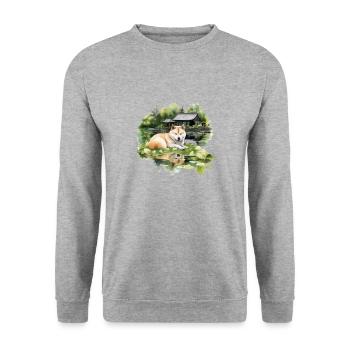 Akita Dog Pondside Cottagecore Serenity Homme Femme - Sweat-shirt Unisexe - gris chiné - Devant - Alina (178cm) & Michal (187cm)