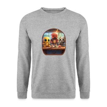 Mecha Robots Anime Mignon Boba Thé Jeux - Sweat-shirt Unisexe - gris chiné - Devant - Alina (178cm) & Michal (187cm)