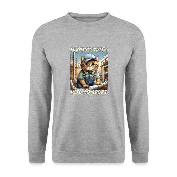 CAT INSTALLER Turning Water into Comfort - Unisex Sweatshirt - salt & pepper - Front - Alina (178cm) & Michal (187cm)