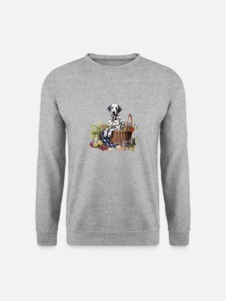 Dalmatiner Hundehütte Cottagecore Picknick Glückseligkeit - Unisex Pullover - Weißgrau meliert
