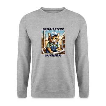 CAT INSTALLER - Unisex Sweatshirt - salt & pepper - Front - Alina (178cm) & Michal (187cm)