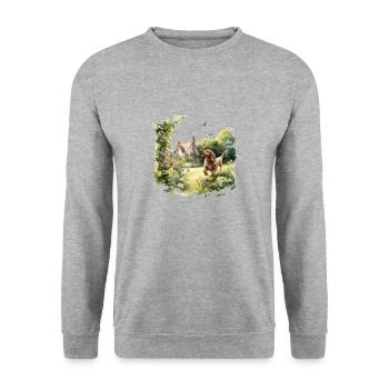 Teckel Chien Cottagecore Meadow Frolic Hommes Femmes - Sweat-shirt Unisexe - gris chiné - Devant - Alina (178cm) & Michal (187cm)