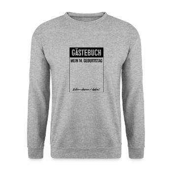 14 Jahre Gästebuch 14. Geburtstag - Unisex Pullover - Weißgrau meliert - Vorne - Alina (178cm) & Michal (187cm)
