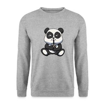 Anime Kawaii Bubble Tea Trinken Panda Bär Hand D - Unisex Pullover - Weißgrau meliert - Vorne - Alina (178cm) & Michal (187cm)