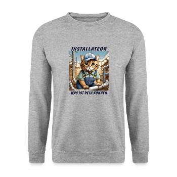 CAT INSTALLER - Unisex Sweatshirt - salt & pepper - Front - Alina (178cm) & Michal (187cm)